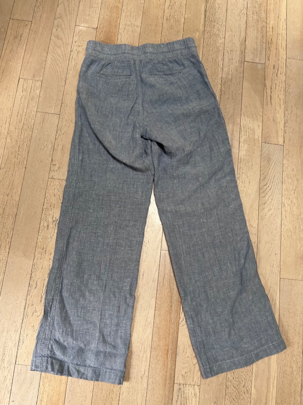 Athleta Cabo 100% Linen Wide Leg Pant Chambray Blue Womens Size 4 Tall 447244 - Picture 3 of 9